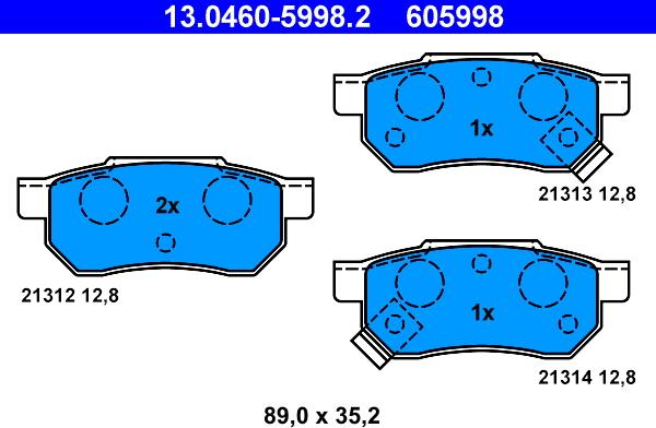 ATE 13.0460-5998.2 - Тормозные колодки, дисковые, комплект parts5.com
