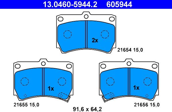 ATE 13.0460-5944.2 - Тормозные колодки, дисковые, комплект parts5.com