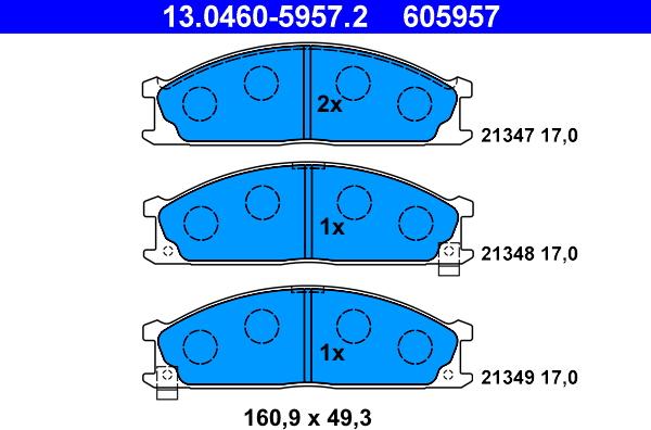 ATE 13.0460-5957.2 - Тормозные колодки, дисковые, комплект parts5.com