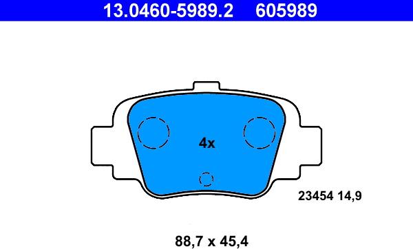 ATE 13.0460-5989.2 - Тормозные колодки, дисковые, комплект parts5.com