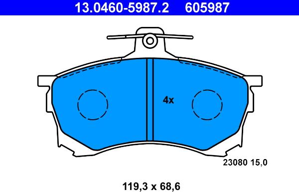 ATE 13.0460-5987.2 - Тормозные колодки, дисковые, комплект parts5.com