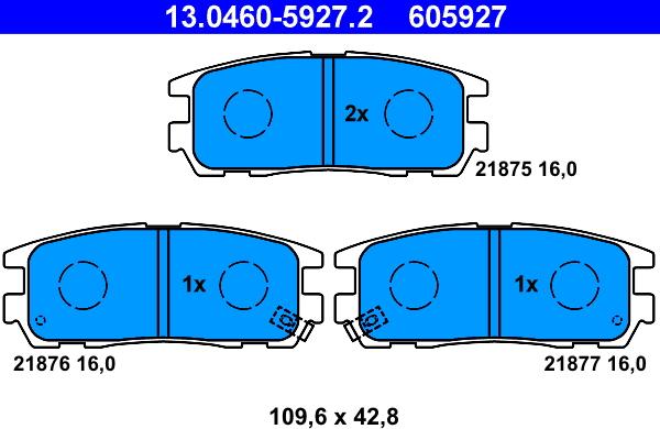 ATE 13.0460-5927.2 - Тормозные колодки, дисковые, комплект parts5.com