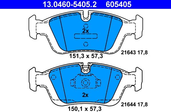 ATE 13.0460-5405.2 - Тормозные колодки, дисковые, комплект parts5.com