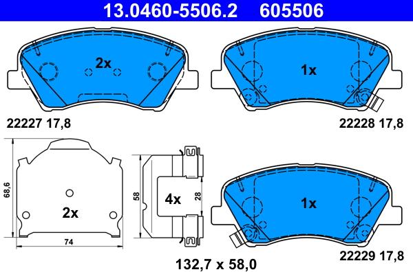 ATE 13.0460-5506.2 - Тормозные колодки, дисковые, комплект parts5.com