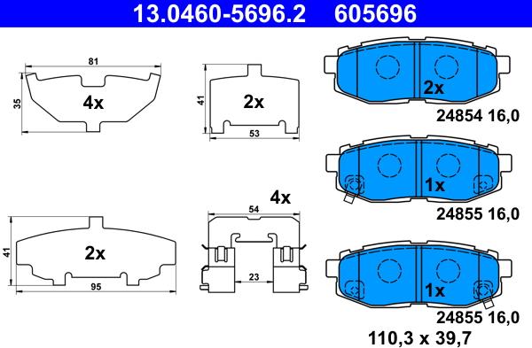 ATE 13.0460-5696.2 - Тормозные колодки, дисковые, комплект parts5.com