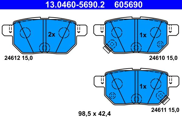 ATE 13.0460-5690.2 - Тормозные колодки, дисковые, комплект parts5.com