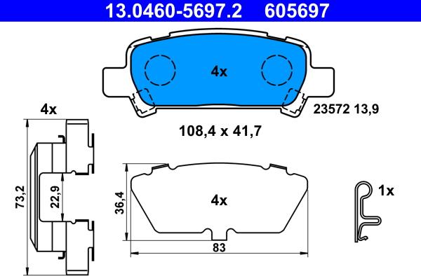 ATE 13.0460-5697.2 - Тормозные колодки, дисковые, комплект parts5.com