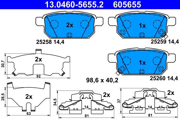 ATE 13.0460-5655.2 - Тормозные колодки, дисковые, комплект parts5.com