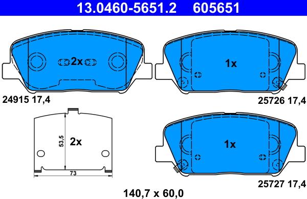 ATE 13.0460-5651.2 - Тормозные колодки, дисковые, комплект parts5.com