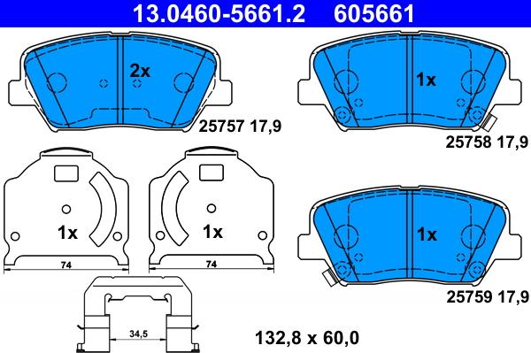 ATE 13.0460-5661.2 - Тормозные колодки, дисковые, комплект parts5.com