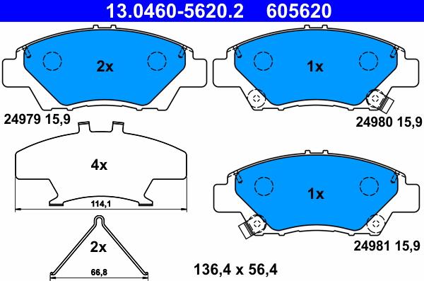 ATE 13.0460-5620.2 - Тормозные колодки, дисковые, комплект parts5.com