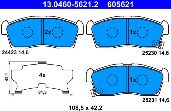 ATE 13.0460-5621.2 - Тормозные колодки, дисковые, комплект parts5.com