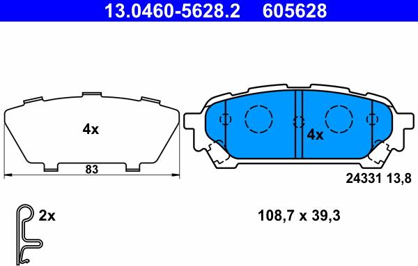 ATE 13.0460-5628.2 - Тормозные колодки, дисковые, комплект parts5.com