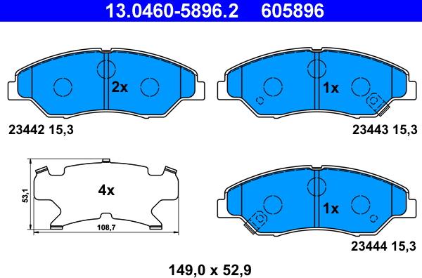 ATE 13.0460-5896.2 - Тормозные колодки, дисковые, комплект parts5.com