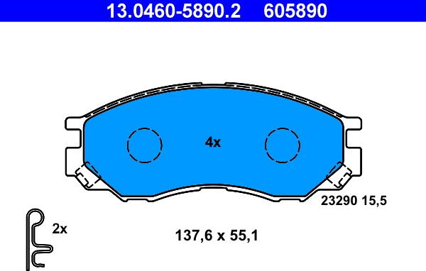 ATE 13.0460-5890.2 - Тормозные колодки, дисковые, комплект parts5.com