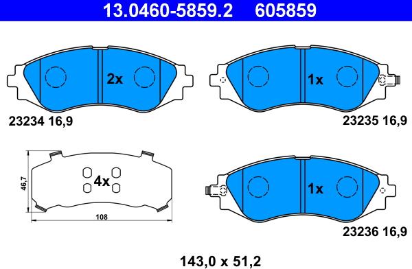 ATE 13.0460-5859.2 - Тормозные колодки, дисковые, комплект parts5.com