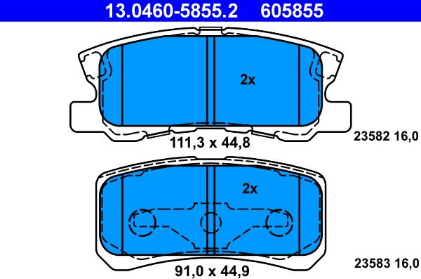 ATE 13.0460-5855.2 - Тормозные колодки, дисковые, комплект parts5.com