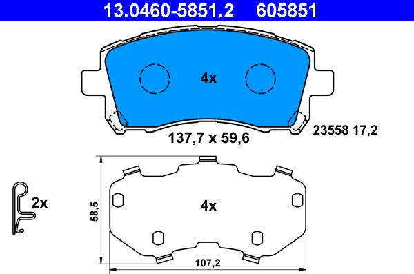 ATE 13.0460-5851.2 - Тормозные колодки, дисковые, комплект parts5.com