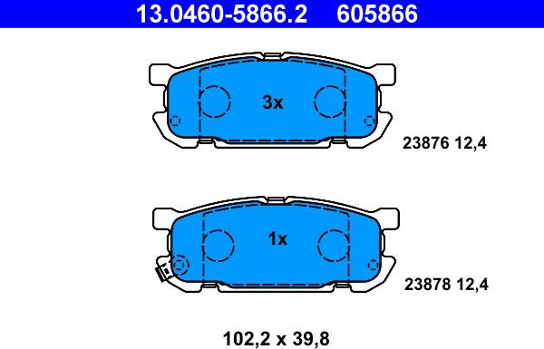 ATE 13.0460-5866.2 - Тормозные колодки, дисковые, комплект parts5.com