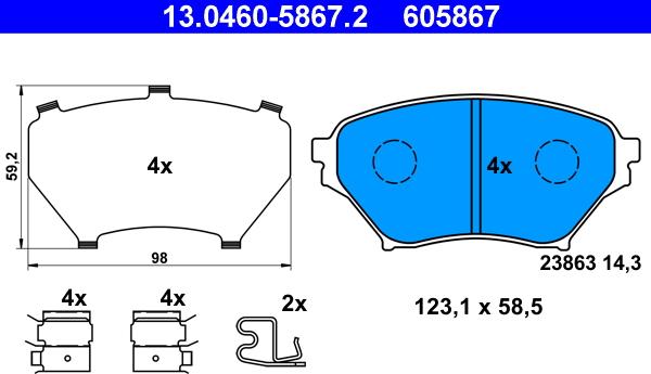 ATE 13.0460-5867.2 - Тормозные колодки, дисковые, комплект parts5.com