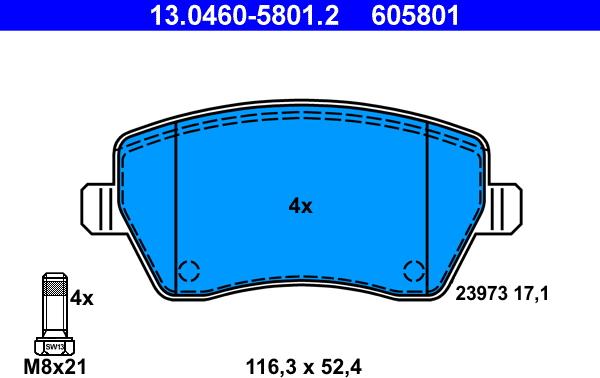 ATE 13.0460-5801.2 - Тормозные колодки, дисковые, комплект parts5.com