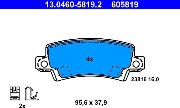 ATE 13.0460-5819.2 - Тормозные колодки, дисковые, комплект parts5.com