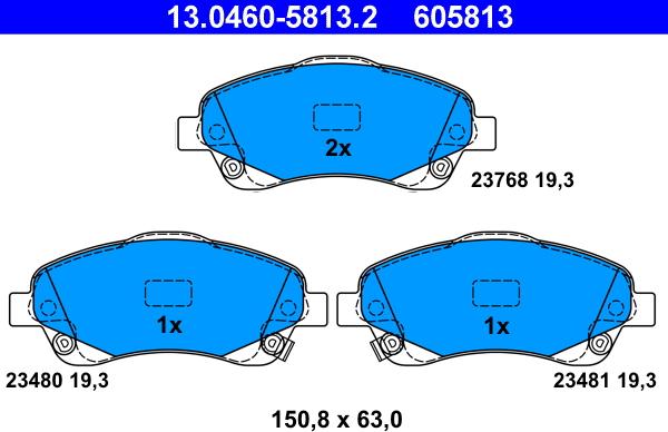 ATE 13.0460-5813.2 - Тормозные колодки, дисковые, комплект parts5.com