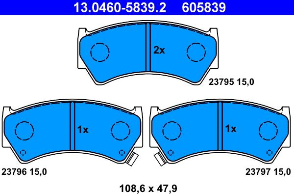 ATE 13.0460-5839.2 - Тормозные колодки, дисковые, комплект parts5.com