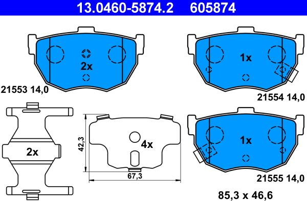 ATE 13.0460-5874.2 - Тормозные колодки, дисковые, комплект parts5.com