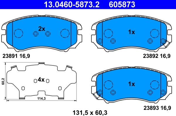 ATE 13.0460-5873.2 - Тормозные колодки, дисковые, комплект parts5.com