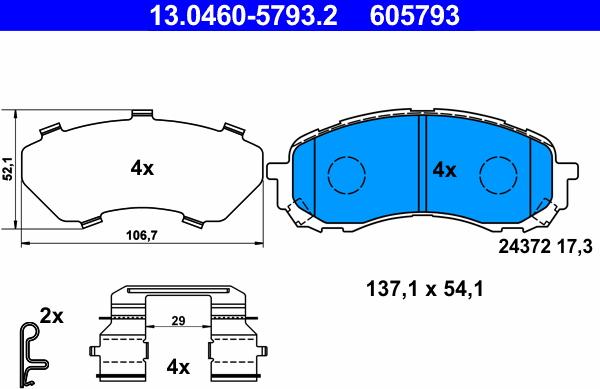 ATE 13.0460-5793.2 - Тормозные колодки, дисковые, комплект parts5.com