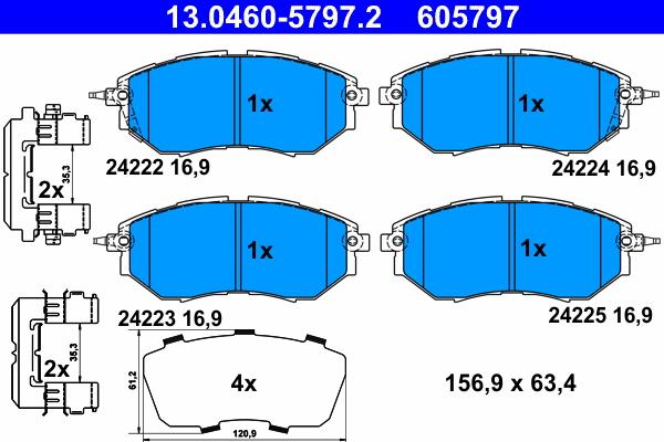 ATE 13.0460-5797.2 - Тормозные колодки, дисковые, комплект parts5.com