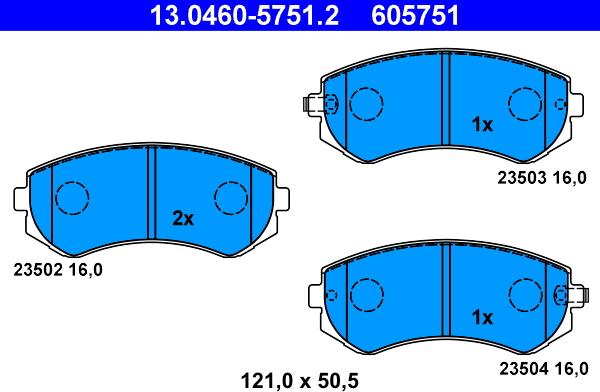 ATE 13.0460-5751.2 - Тормозные колодки, дисковые, комплект parts5.com