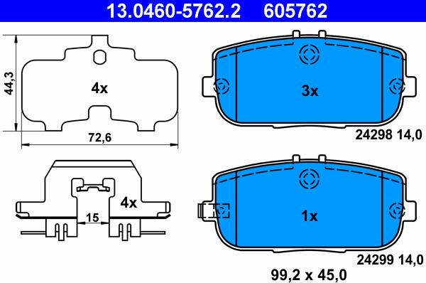 ATE 13.0460-5762.2 - Тормозные колодки, дисковые, комплект parts5.com