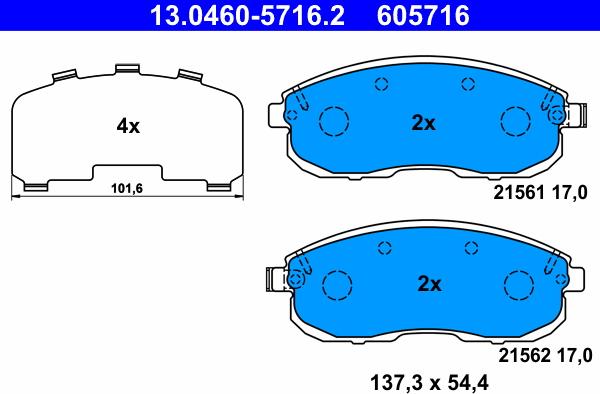 ATE 13.0460-5716.2 - Тормозные колодки, дисковые, комплект parts5.com