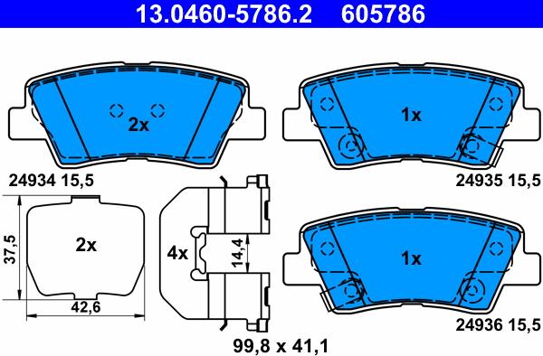 ATE 13.0460-5786.2 - Тормозные колодки, дисковые, комплект parts5.com