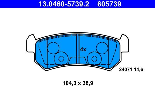 ATE 13.0460-5739.2 - Тормозные колодки, дисковые, комплект parts5.com