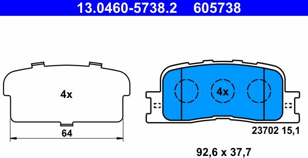 ATE 13.0460-5738.2 - Тормозные колодки, дисковые, комплект parts5.com