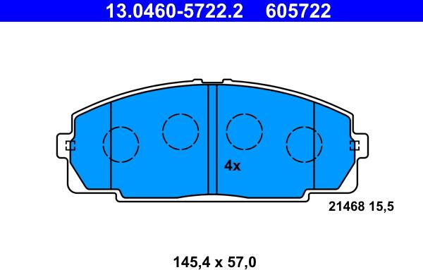 ATE 13.0460-5722.2 - Тормозные колодки, дисковые, комплект parts5.com