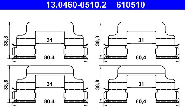 ATE 13.0460-0510.2 - Комплектующие для колодок дискового тормоза parts5.com