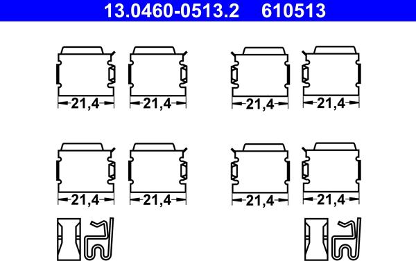 ATE 13.0460-0513.2 - Kit de accesorios, pastillas de frenos parts5.com