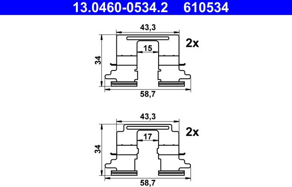 ATE 13.0460-0534.2 - Комплектующие для колодок дискового тормоза parts5.com