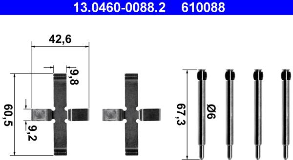 ATE 13.0460-0088.2 - Комплектующие для колодок дискового тормоза parts5.com