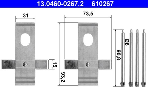 ATE 13.0460-0267.2 - Комплектующие для колодок дискового тормоза parts5.com