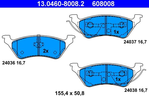 ATE 13.0460-8008.2 - Тормозные колодки, дисковые, комплект parts5.com