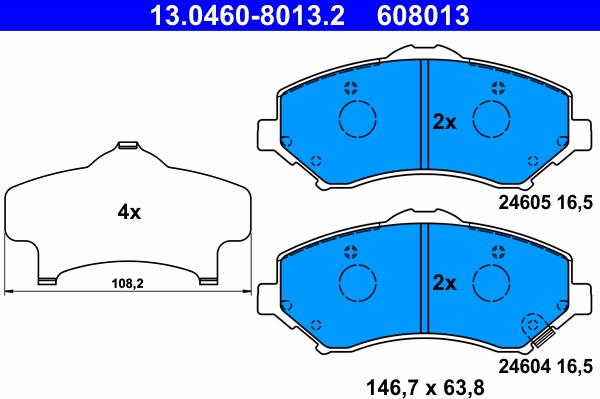 ATE 13.0460-8013.2 - Тормозные колодки, дисковые, комплект parts5.com