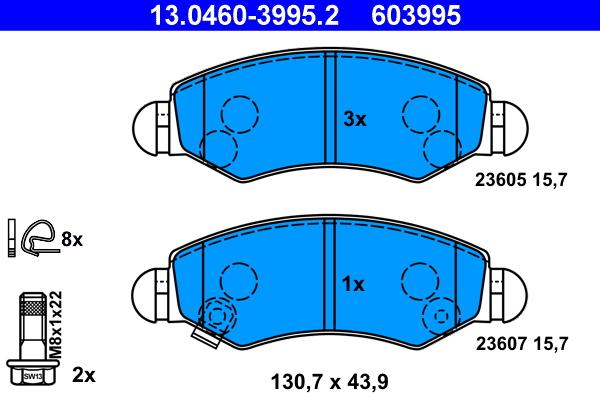 ATE 13.0460-3995.2 - Тормозные колодки, дисковые, комплект parts5.com