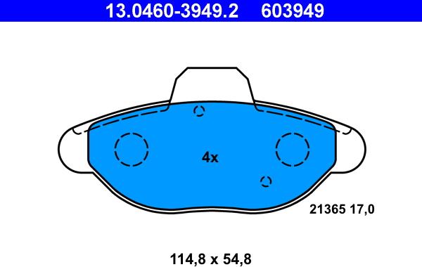 ATE 13.0460-3949.2 - Тормозные колодки, дисковые, комплект parts5.com