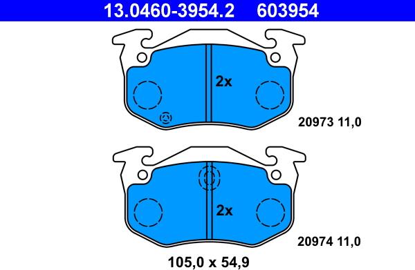 ATE 13.0460-3954.2 - Тормозные колодки, дисковые, комплект parts5.com