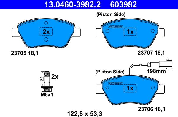 ATE 13.0460-3982.2 - Тормозные колодки, дисковые, комплект parts5.com